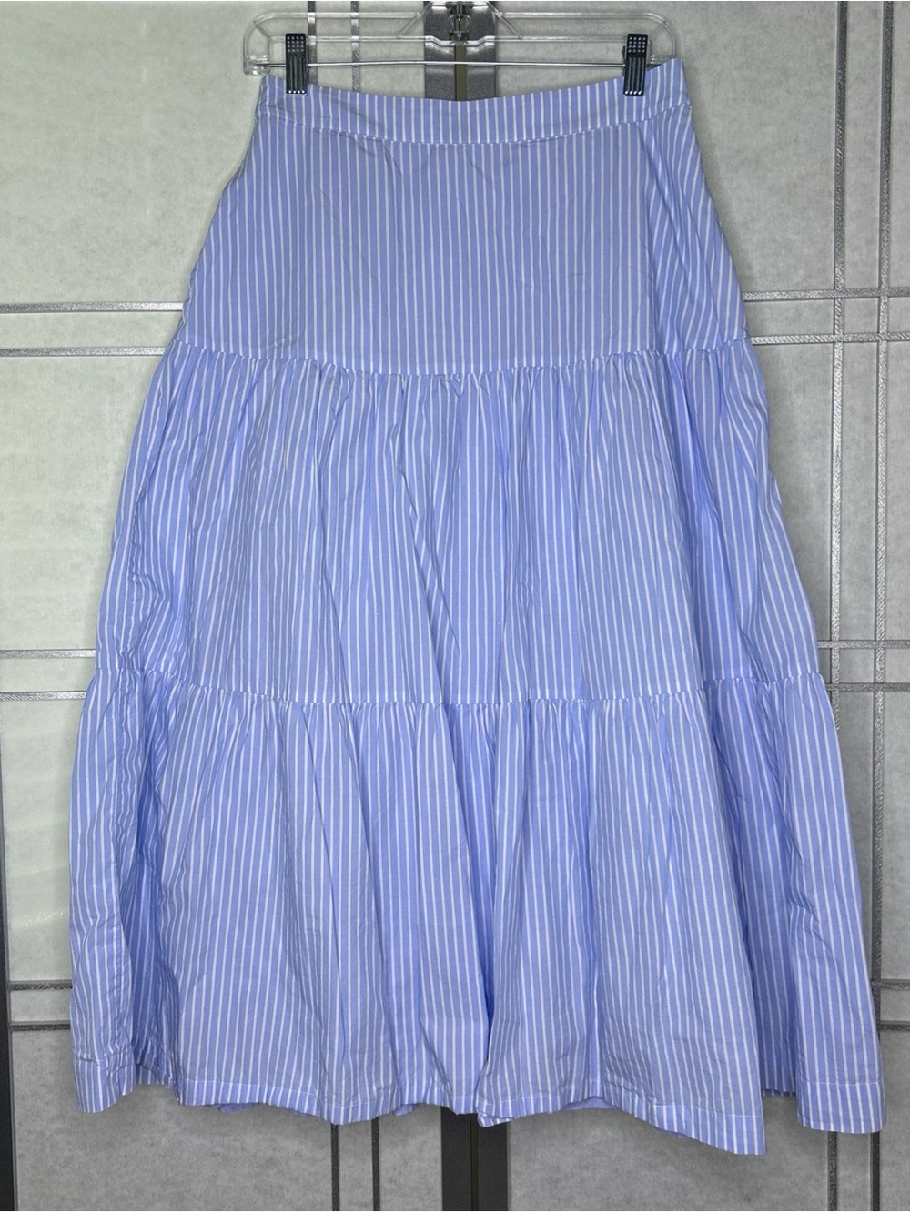 Gap Women's Striped Tiered Midi Skirt Cotton Poplin Lined Blue White Size 8